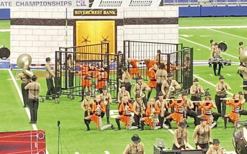 The Rebel Regiment was the first band to perform at Tuesday’s state competition at the Alamodome in San Antonio and finished 11th overall with their show, “Hei$t.” COURTESY PHOTOS
