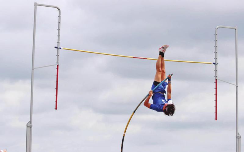 Pewitt’s Isaac Hodges will advance to the state track meet May 12-14 in the pole vault. PHOTO BY ERIN YOUNG HODGES