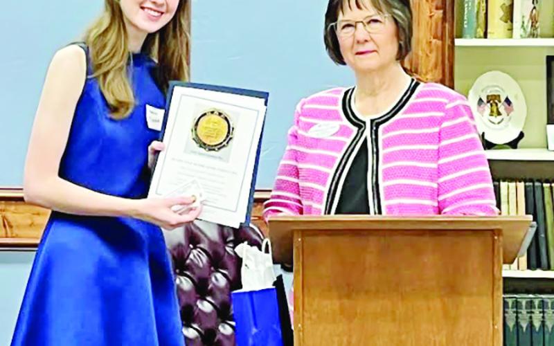 Natalie Crockett (left) with DAR representative Lani Hightower at a recent DAR meeting COURTESY PHOTO