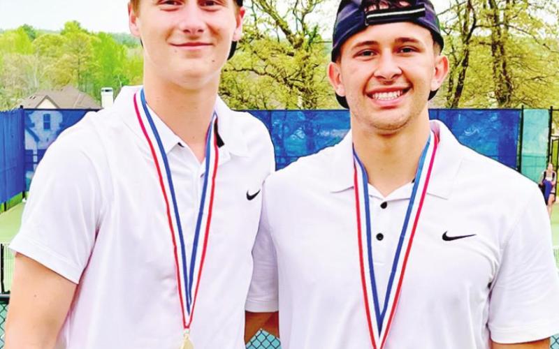 The Chapel Hill boys’ doubles team of Braden Buchanan and Vincent Rodriguez won the 3A Region II championship without dropping a set and will play at the UIL tennis tournament in San Antonio April 26-27. COURTESY PHOTO / CHAPEL HILL ISD