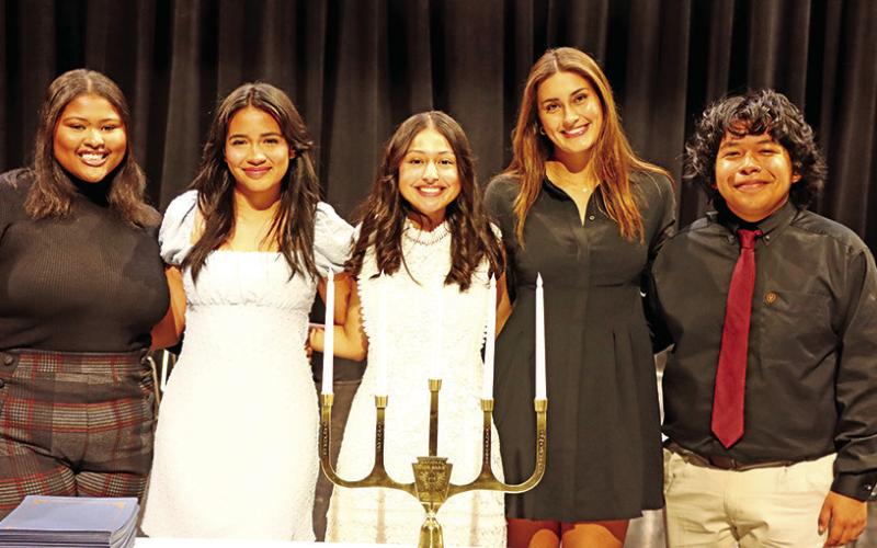 The 2023-2024 NHS officers (L to R) Treasurer Kiara Rundles, Secretary Mea Banda, President Angelina Hernandez, Vice President Sophie Greco, Parliamentarian/Historian Jose Fuentes