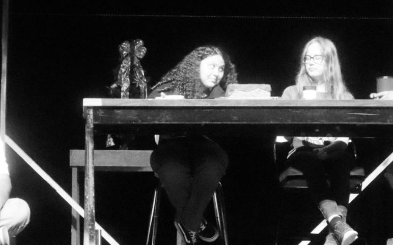 Roberto Castellano, Ashanti Presley, Sadera Lampard, and Dawson Hernandez rehearse a scene from Sam Shepard’s Action. COURTESY PHOTO