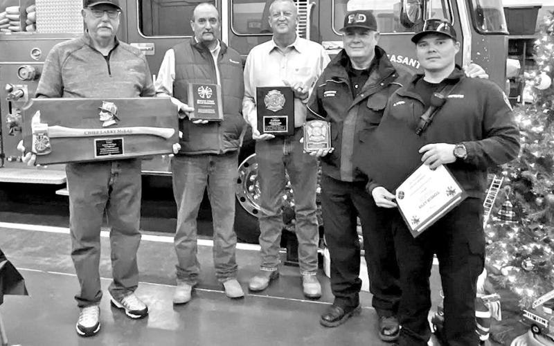 Congratulations to all award recipients from the Mt. Pleasant Fire Department presented at this year’s Christmas party. Years of service, 5 years Riley Russell, 10 years Kirk Brown and Aaron Nugent, 25 years Captain Otis Clark, 30 years Deputy Chief Brad Eubanks, and 50 years Chief Larry McRae. Firefighters of the year were Kenny Rosewell and Jennifer Williams. COURTESY PHOTOS