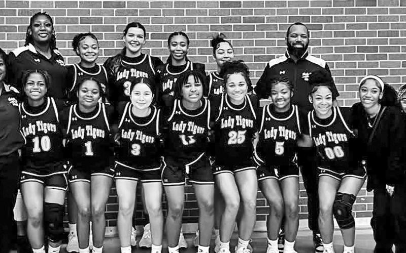 The Mount Pleasant High School Lady Tigers played in the 5th annual Red River Hoopfest in Texarkana, featuring top teams from Texas, Arkansas, Louisiana, Oklahoma, and others. They defeated Southwind, TN 54-28. Sophomore Janelle Hurndon was the leading scorer with 18 points and 9 rebounds. Courtesy Photo
