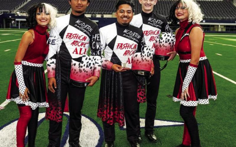 The Goin’ Gold Band Drum Majors and Colorguard officers at AT&amp;amp;T Stadium COURTESY PHOTO