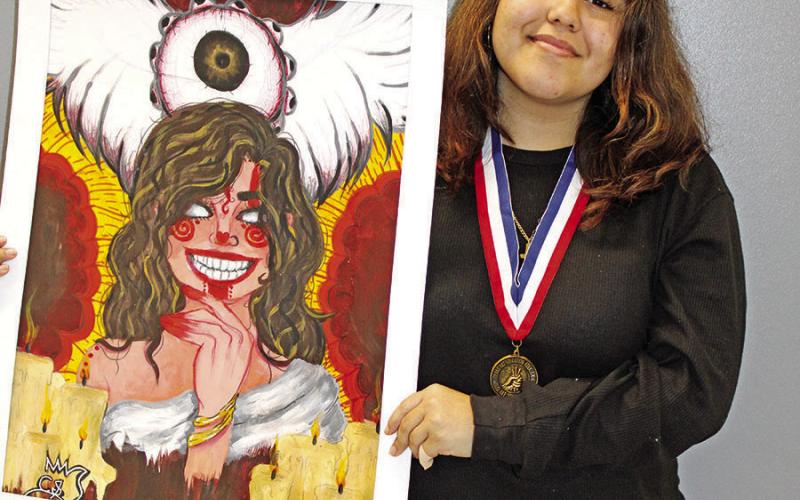 Cassandra Saavedra with her state medal piece, “Never Gonna Give You Up”
