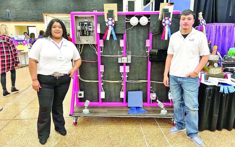 Estrella Betancourt (left) and Angel Barboza with their Best of Show Residential Wiring Exhibit