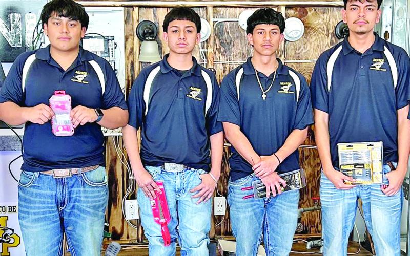 (L to R) Jaime Bello, Kevin Ayala, Alfredo Pineda, Luis Rojo earned a Superior ribbon for their Residential Wiring Exhibit COURTESY PHOTOS