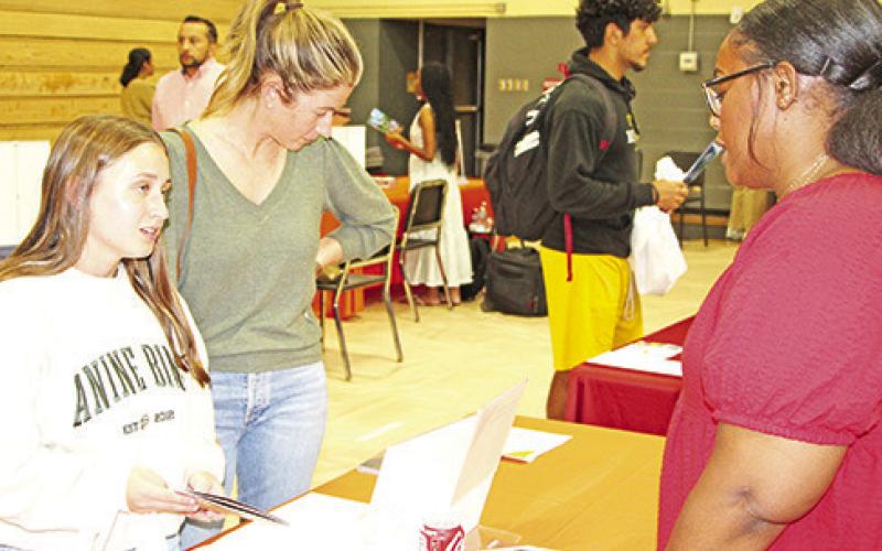 Sophomore Rachel Albin hears about admission requirements at The University of Texas at Austin