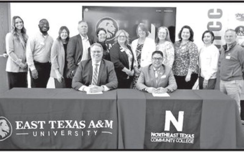 Representatives from NTCC and East Texas A&amp;amp;M join Presidents Dr. Mark Rudin and Dr. Kevin Rose at the signing ceremony. Courtesy photo
