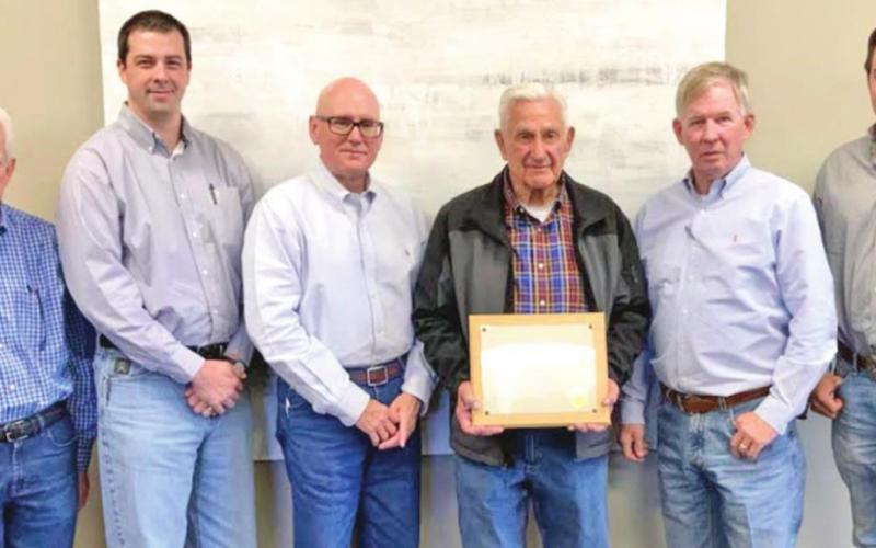 From left: Chairman Lanny Brenner, Pittsburg Bank President Jacob Butler, CEO and Director Brent Woodruff, Past Director Kenneth Smith, Senior Chairman Ken Pilgrim, and Director Lonnie Pilgrim. Taken at Pilgrim Bank Pittsburg.