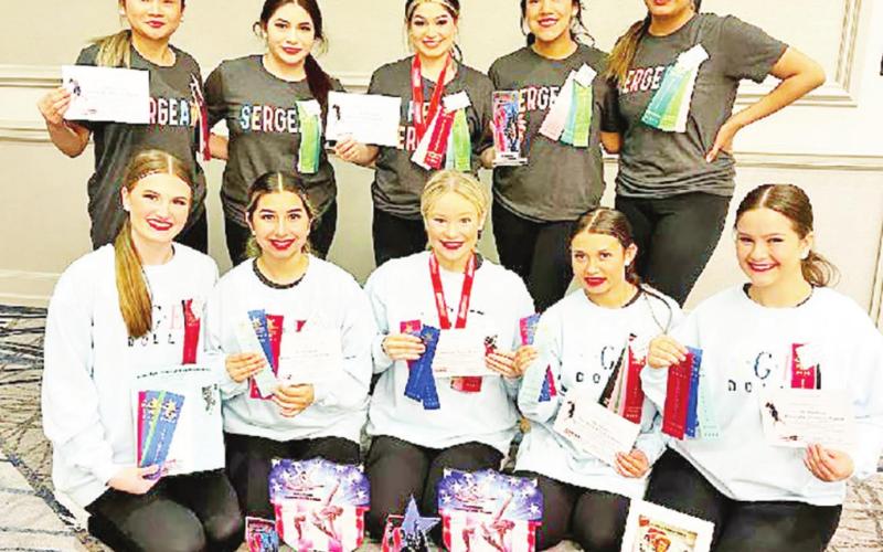 The 2022-2023 Tiger Doll Officers and Sergeants. Front Row L to R: First Lieutenant Anna Kate Fisher, Senior Lieutenant Madeline Plascencia, Captain Chloe Carter, Junior Lieutenant Genevieve Rubio, and Senior Lieutenant Madison Craig. Back Row L to R: Sergeant Dollian Phan, Sergeant Emily Robles, Head Sergeant Bri Sanchez, Sergeant Noemi Martinez, and Sergeant Jalyssa Aguilar COURTESY PHOTO