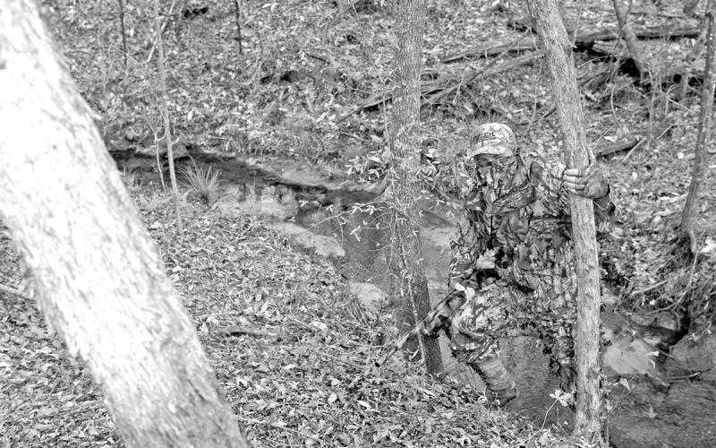 Knowing where creek crossings and other obstructions are at can be a big help when setting up on a gobbling bird. It’s always be set up in a manner the offers the bird the path of least resistance. (Photo by Matt Williams)