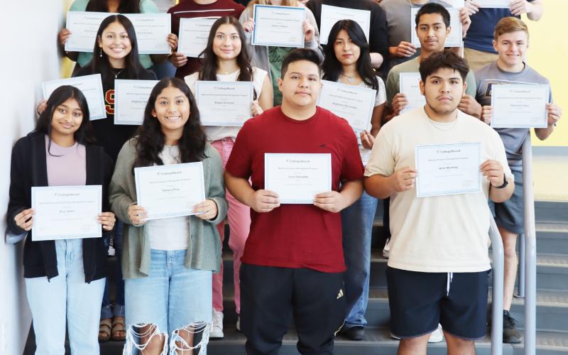 MPHS College Board National award winners. First row (L to R): Gopi Amin, Yahaira Pina, Jose Gonzalez, Amir Martinez; second row (L to R): Angelina Hernandez, Abigail Gutierrez, Stephanie Hernandez, Jose Escobar, Nathaniel Cates; third row (L to R): Kiara Rundles, Nicholas Cates, Addison Heeren, Clinton Debord, Diego Ugalde; fourth row (L to R): Sophie Greco, Orion Senence, Tanner Marshall, Luke Thurman, Samuel Chappell. COURTESY PHOTO