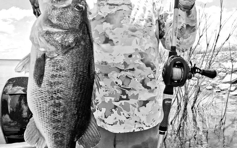 Leroy Boss with the 14.85 pounder he caught off a spawning bed recently while fishing at Lake O.H. Ivie with Hill Country Hammers Guides and Outfitters.