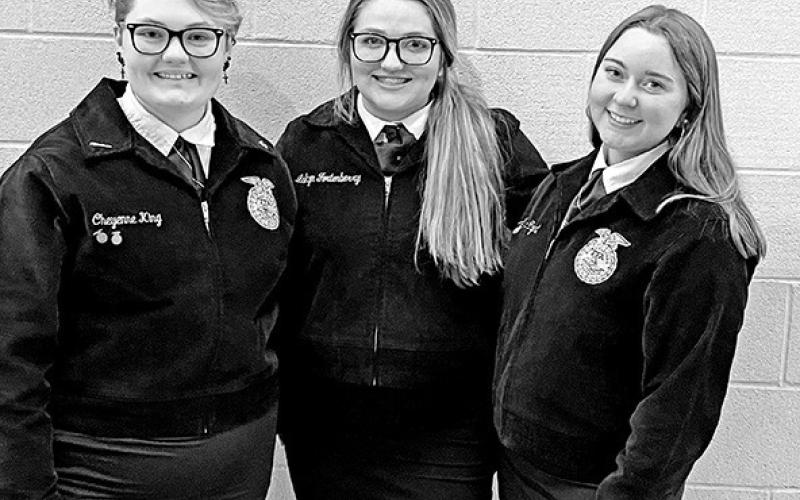Cheyenne King, Lakyn Fortenberry, and Arenia Tigert competed in Ag Advocacy
