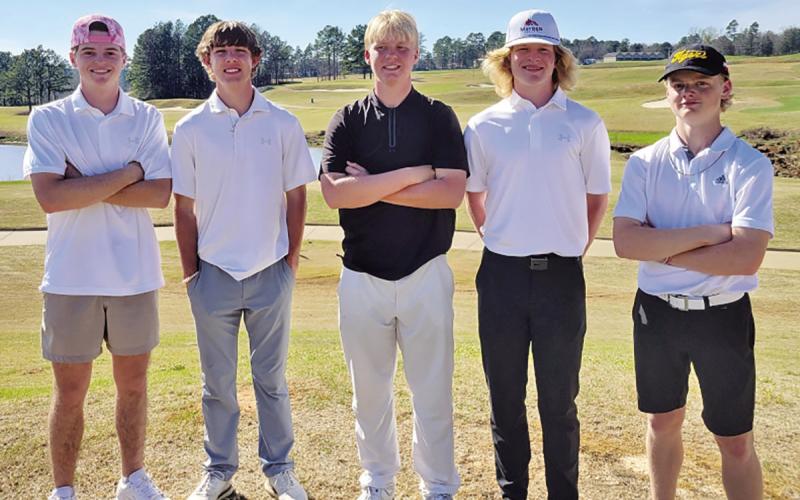 Tiger golf team members at the Twisted 54 (L to R) Owen Green, Braiden Merryman, Jacob Baker, Hogan Horn, and Brandon Carter COURTESY PHOTO