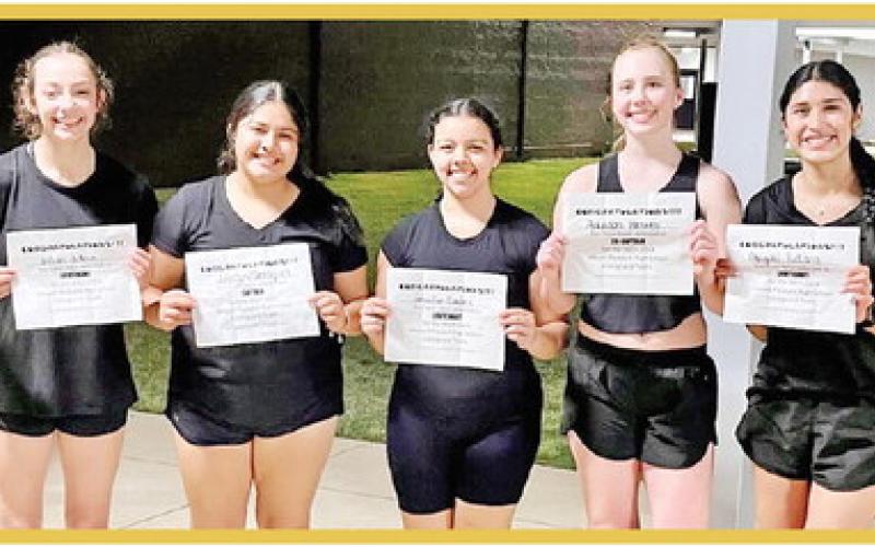 MPHS Colorguard offices for 2023-2024 include (L to R) Lieutenant Jillian Jetton, Captain Jocelyn Marroquin, Lieutenant Jennifer Castro, Co-Captain Addison Heeren, and Lieutenant Abigail Retana COURTESY PHOTO