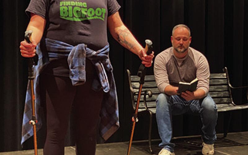 Linda Shaddix and Zachary Strawbridge performing the award-winning play Number 42 on the Whatley Center stage in April. COURTESY PHOTO