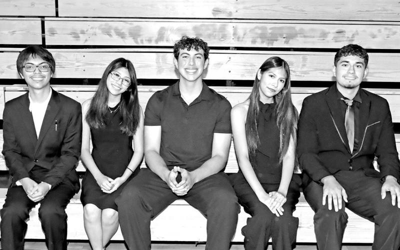 Mount Pleasant High School National Honor Society officers (L to R) Treasurer Julian Chancellor, Secretary Brissia Alvarez, President Alessandro Greco, Vice President Wendy Valdez, Parliamentarian Alberto Avila