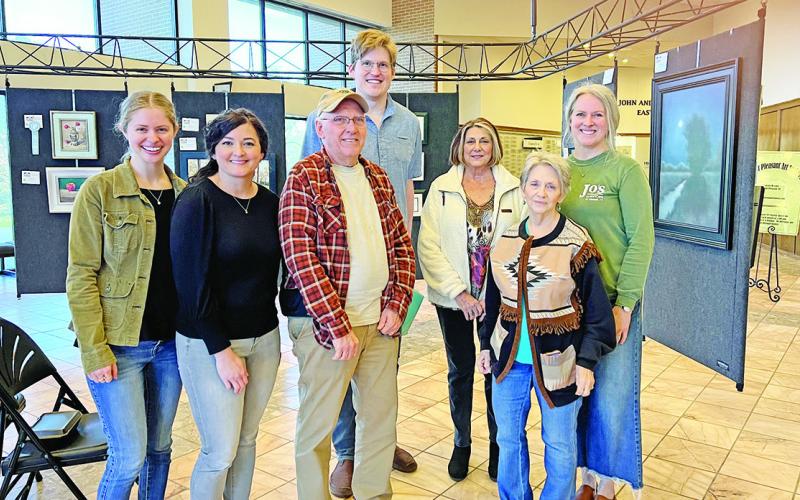 The Mount Pleasant Art Society hosted its annual Spring Show reception March 11. Pictured are show chairs Dusty Goodman and Michele Greene, judge artist Clinton Broyles and show volunteers Rachel Greene, Steve Corbell, Dolores Wright and Velda Williams. PHOTO COURTESY MPAS