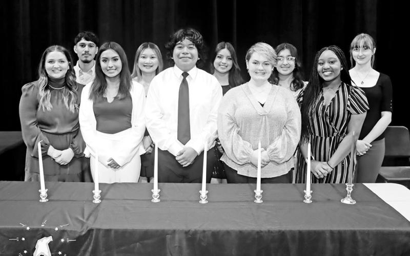 The 2023-2024 Mount Pleasant High School National Technical Honor Society officers (L to R) Lakyn Fortenberry, Jason Barrientos, Genesis Aguilar, Cecilia Phan, Jose Fuentes, Estefani Garcia, Cheyenne King, Joseline Almazan, Andri Price, Hope Powell