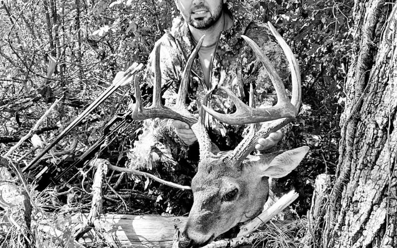 Wesley Waggonner with “10-50,” a 153 inch 10 pointer he arrowed on opening day. COURTESY PHOTO / JOEY WAGGONNER
