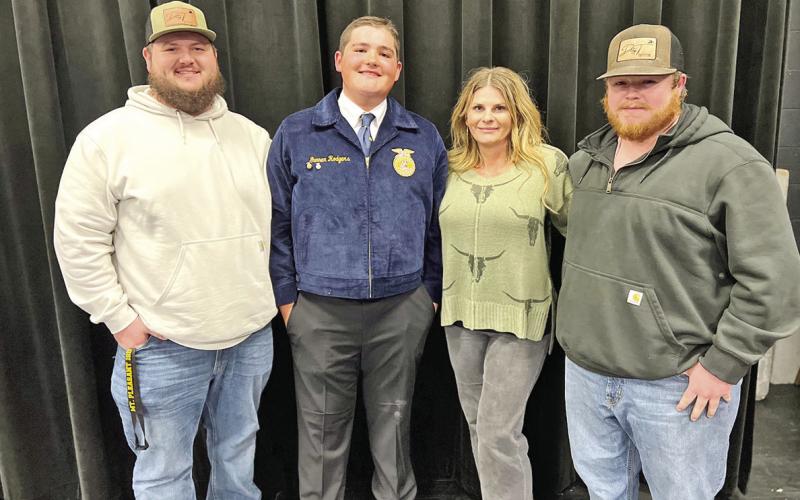 FFA Advisor Blake Denson, 2024-2025 Paris District FFA President Gunner Rodgers, FFA Advisor Susie Hearron, FFA Advisor Rance White