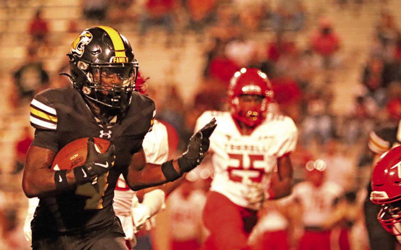 Jerimaih Johnson finds a crease in the Terrell defense and races 44 yards for a Mt. Pleasant touchdown.