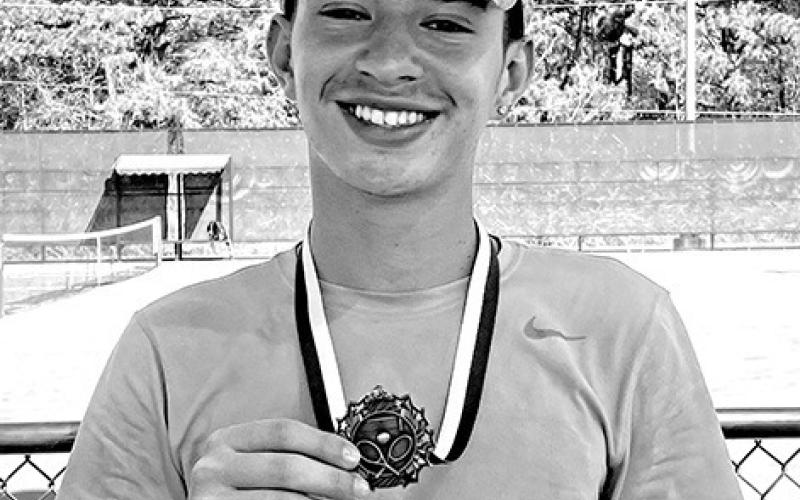 Mount Pleasant High School sophomore, Max Tutone, won the consolation bracket in the Hallsville JV tennis tournament on Tuesday, March 25. COURTESY PHOTO