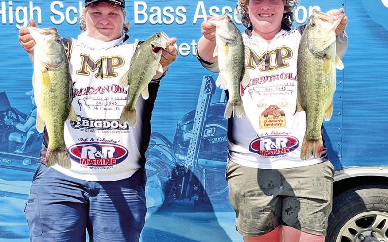 Clayton Miller (L) and Rolston Morton (R) with their four fish weighing 13.03 lbs. COURTESY PHOTO
