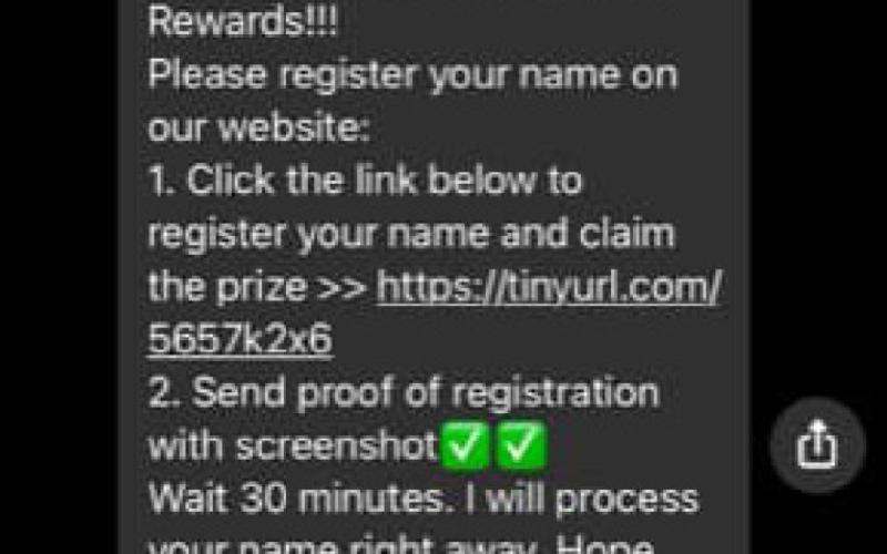 Messages like this one have been sent to those who have accepted a friend request from a fake Cash the Mascot Facebook page. Police warn locals that this is a scam. COURTESY PHOTO