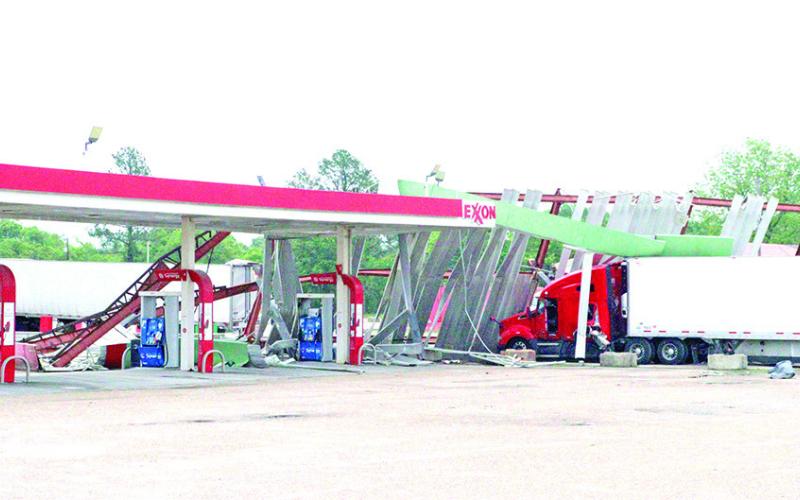 Gas station in Winfield located at 105 E 7th St And I-30 received significant storm damage.