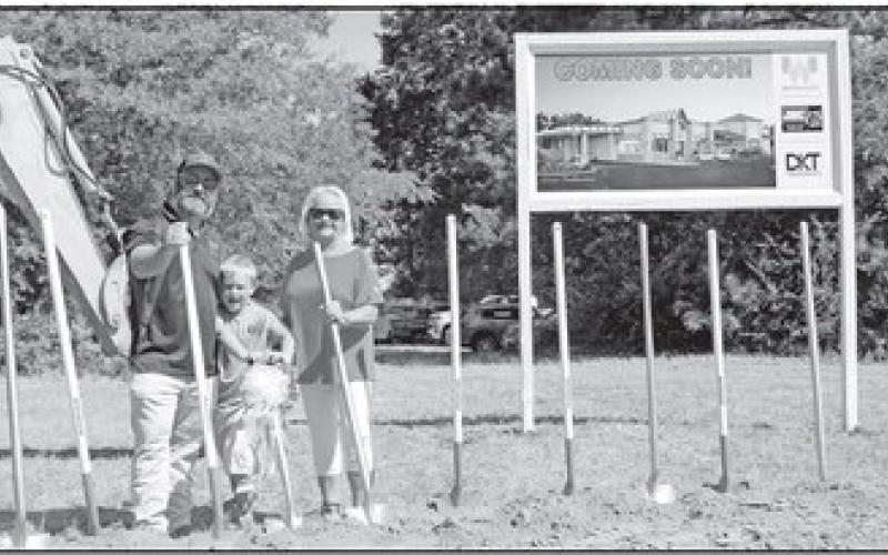 GAZETTE PHOTO / ELIZABETH LANNINGTaylor Thomas, owner of DKT Investments, attended the groundbreaking as did his mother Karen Thomas, and son Jaxson. His 23 restaurants provide jobs for over 1,000 people.