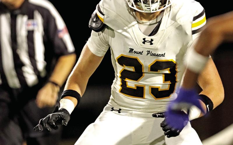 Linebacker Lincoln Dyke drops into coverage. Dyke led the Tiger defense with 16 tackles against the Bears.