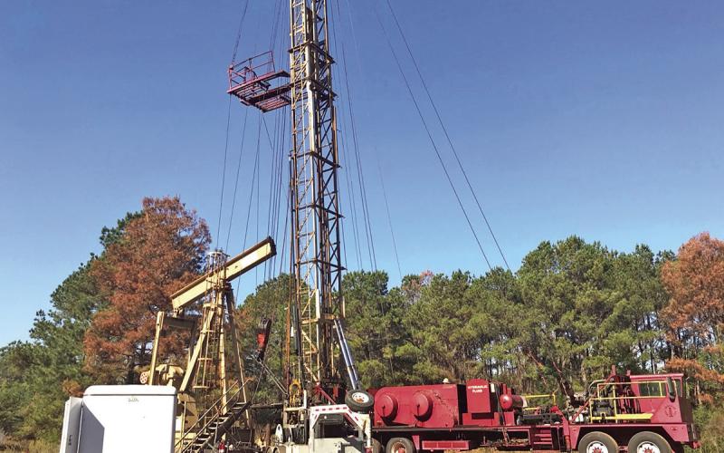 Standard Lithium drill rig at borehole/well north of McLeod COURTESY PHOTO