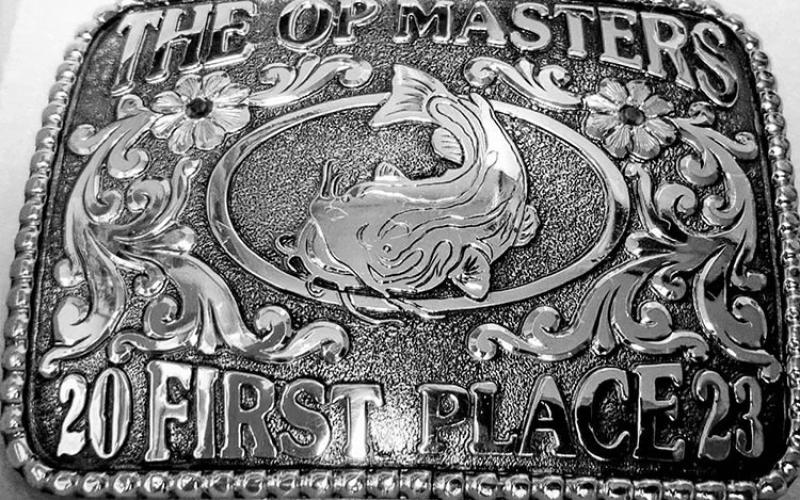 Winners of The Op Masters tournament on April 28-30 will receive commemorative belt buckles as well as a healthy cash prize for bringing in the three heaviest flathead catfish. COURTESY PHOTO / JOHN COATS
