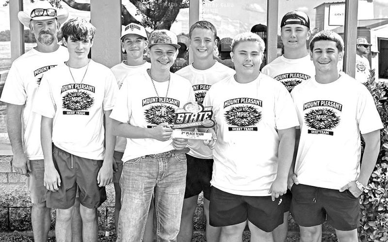 The Mount Pleasant Skeet Team (L to R) Coach Josh Blackstone, Cooper Tallant, Nathan Standefer, Brian Derrick, Lance Albin, Sammy Carroll, Garrett Brown, George Fite Courtesy photo