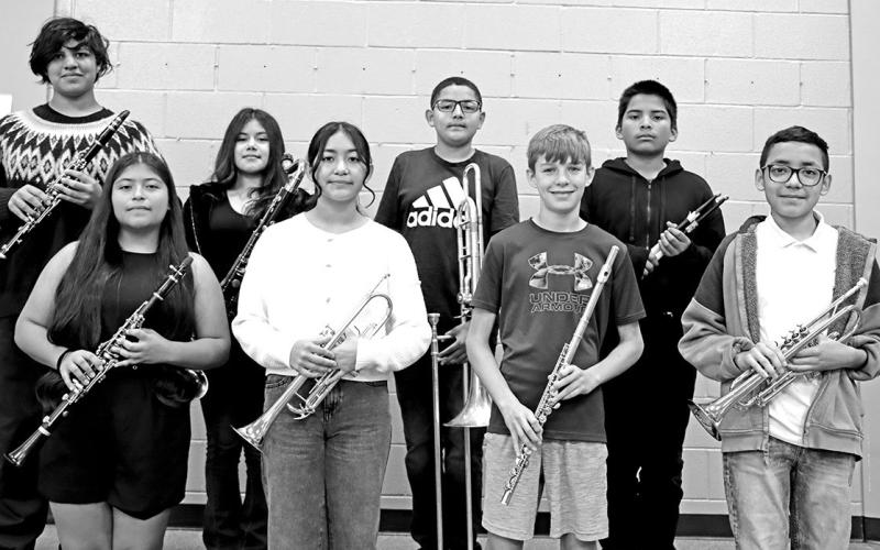 MPJH members of the 2024 All-Region Band: 1st row (L to R) Cristal Leyva, Hannah Martinez, Nathan Standefer, David Rojas. 2nd row (L to R) Joshua Pantoja, Jimena Aguado, Julian Herrera, Julian Chavez. COURTESY PHOTO