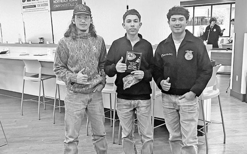 L to R: Ethan Easley, Aidyn Botello, and Miguel Martinez placed 3rd in Senior Skills at District and advanced to Area COURTESY PHOTOS