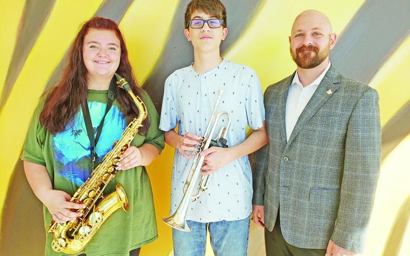 Zoë Newman, Orion Senence, and MPHS Jazz Band Director Jamey Sterrett COURTESY PHOTO