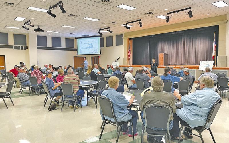 Those opposed to the construction of a reservoir in the Sulphur River basin met at the Mount Pleasant Civic Center Monday to hear of new strategies to stop the proposed lake. COURTESY PHOTO