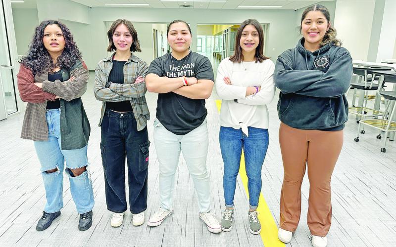 From left: MPHS Lady Tiger Powerlifting State qualifiers (L to R) Alexandra Martinez, Araceli Landaverde, Nayeli Jaimes, Jasmine Landaverde, McKinsee Oviedo COURTESY PHOTO