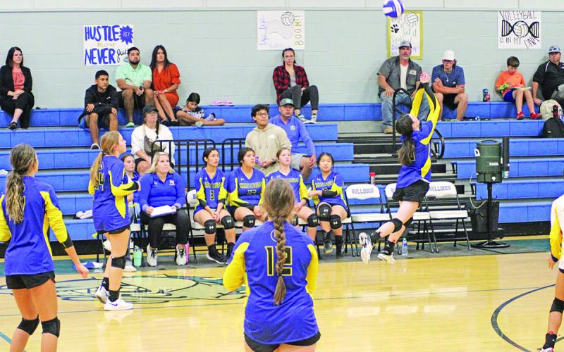 Harts Bluff’s Kaitley Green lunges to save a ball during Tuesday’s district opener against Rivercrest.