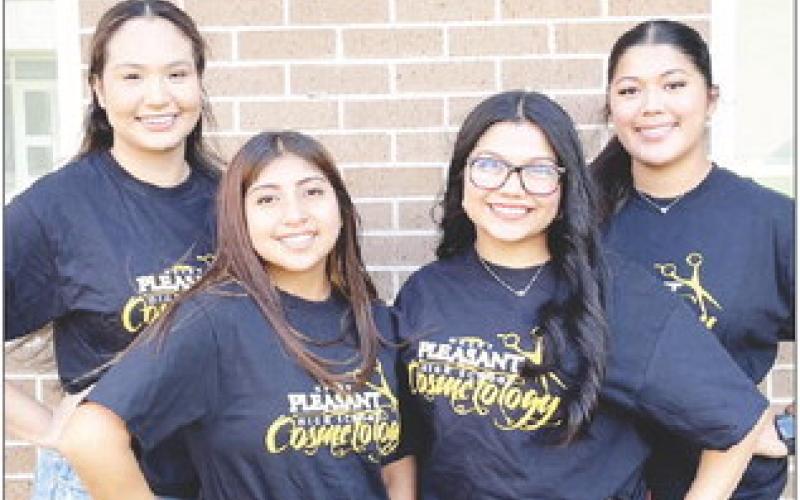 The 2023-2024 MPHS Cosmetology program officers (L to R) Junior President Raquel Martinez, Junior Vice President Dori Macedo, Senior Vice President Elva Garcia, Senior President McKinsee Oviedo.