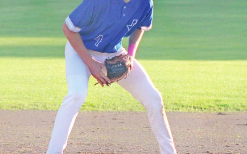 Dayton Granberry sets up in the field during a recent game. Granberry tossed a one-hitter and struck out nine while also going 3-4 from the plate in game one of the Brahmas’ bi-district series against Winnsboro. Unfortunately, the Red Raiders won game one and the series. TRIBUNE PHOTO / QUINTEN BOYD