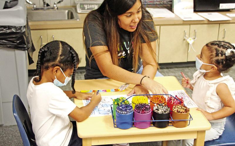 Child Development Center teacher, Stephanie Zuniga, gets to know some of her new students