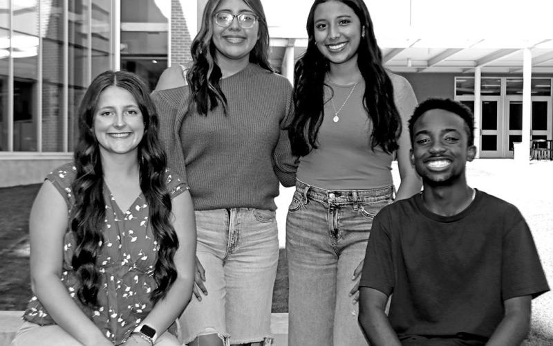Juniors seated from left are Treasurer Alba Zeqaj, Vice President Jannely Aguilar, President Dalia Balderas, and Secretary Camauri Adams