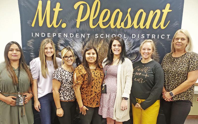 E.C. Brice Elementary L to R: Maria Trejo, Kendel Thompson, Rachel Taylor, Jessica Soc, McKenzie Harvey, Amber Ring, and Brice Principal Amanda Jones