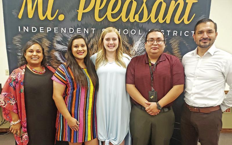 Vivian Fowler Elementary L to R: Lourdes Patricia Garcia, Eunise Obregon, Allyson Ingram, Luis Jaralillo Cervantes, and Fowler Principal Jonathan Cardenas